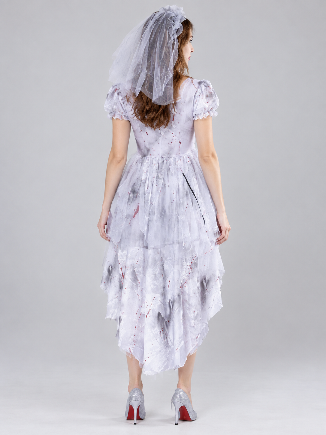 Vampire Costume with Dress, Veil and Black Rose