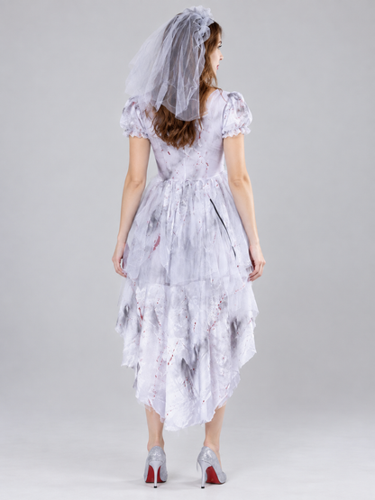 Vampire Costume with Dress, Veil and Black Rose