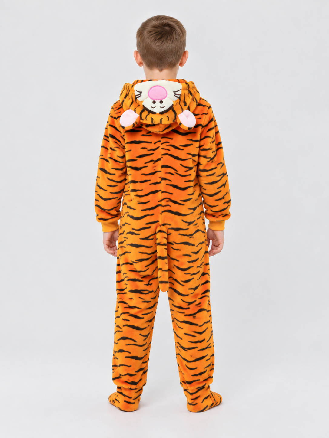 Flannel Hooded Pajama Jumpsuit with Animal Face