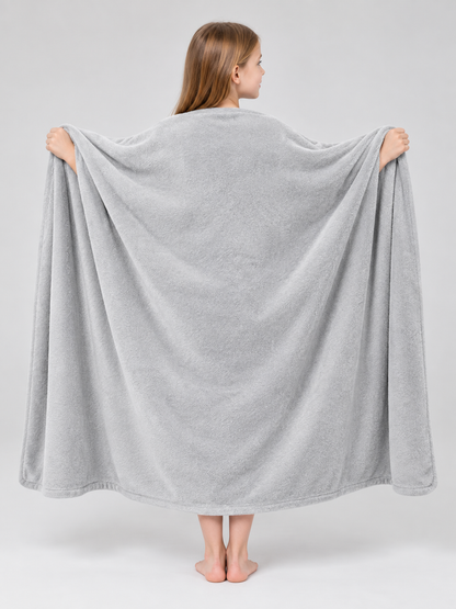 Silver-gray polyester blanket with bound edges
