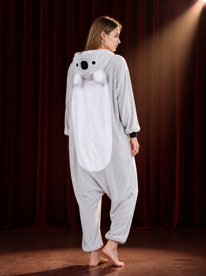 Koala Animal Hooded Jumpsuit Costume, Long-Sleeve One-Piece Outfit back view