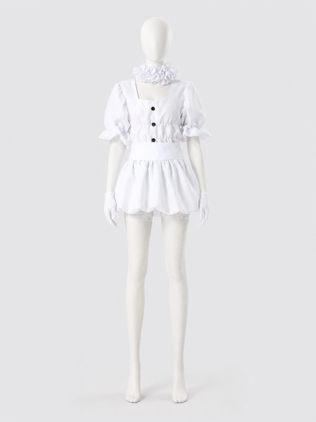White Clown Stage Costume with Mask for Halloween back view
