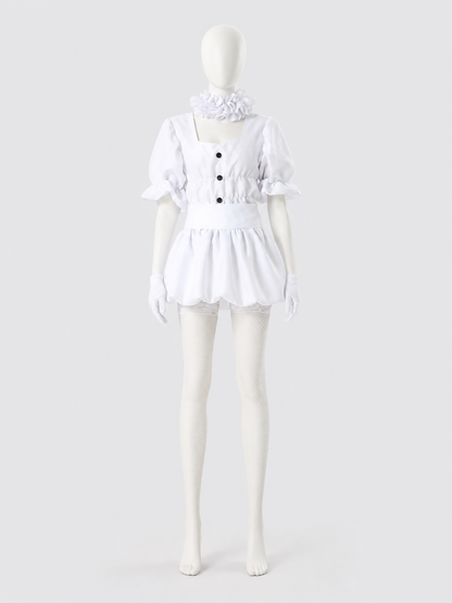White Clown Stage Costume with Mask for Halloween back view