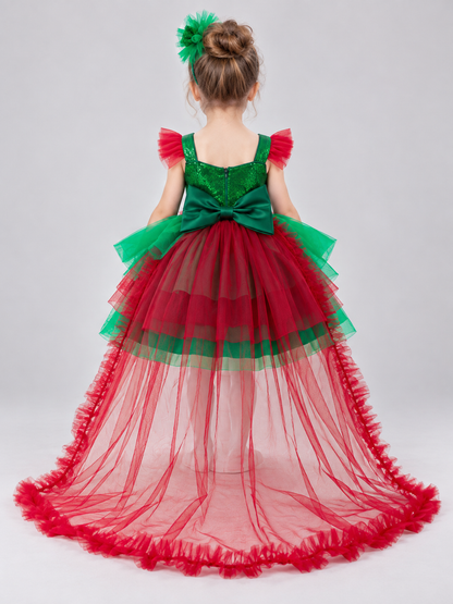 Girls' Holiday Dress with Sequins and a Train