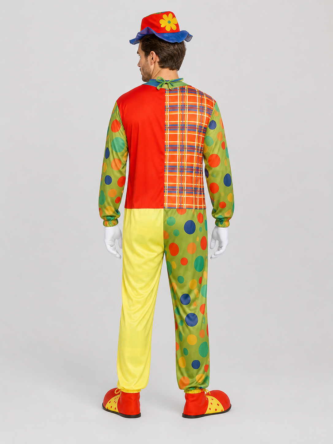 Clown Costume for the Stage, Jumpsuit with Vest and Hat back view
