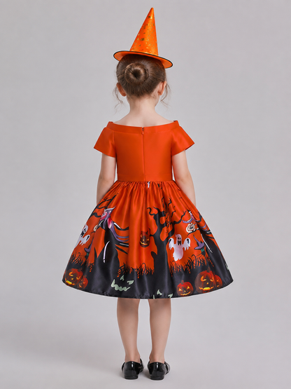 Children's Halloween Party Dress with Hat back view