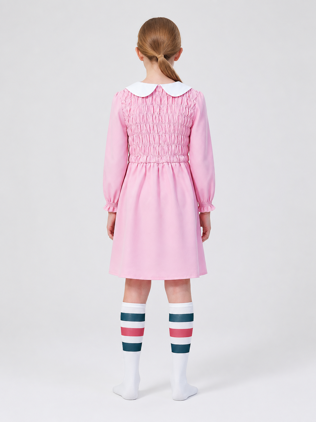 Eleven Costume for Kids: Pink Dress and Leg Warmers back view