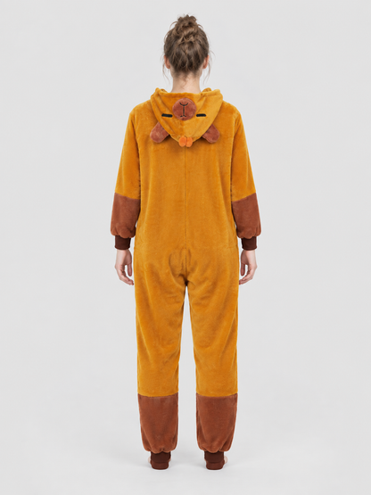 Hooded Pajama Jumpsuit with Ears, Golden Orange