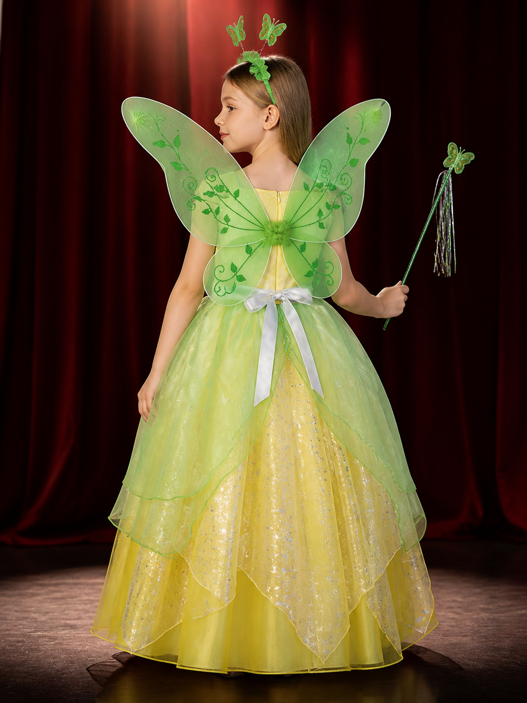 Girls Fairy Princess Costume Set with Wings, Wand, and Headpiece back view