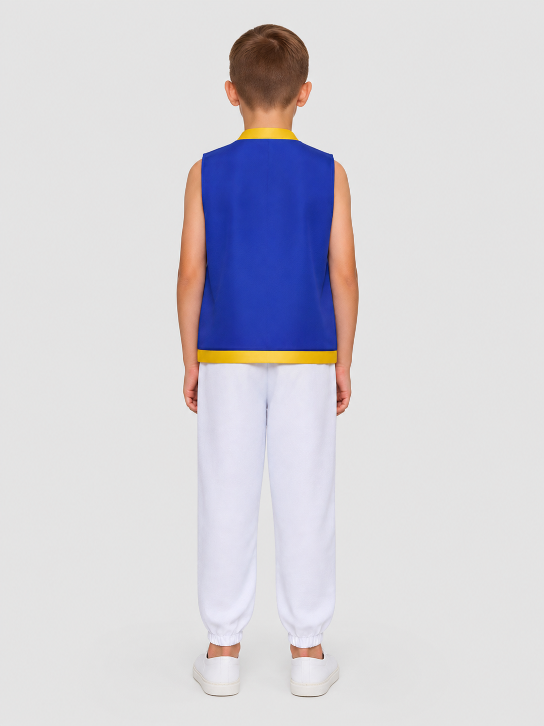 Toad cosplay costume from Super Mario, vest and pants back view