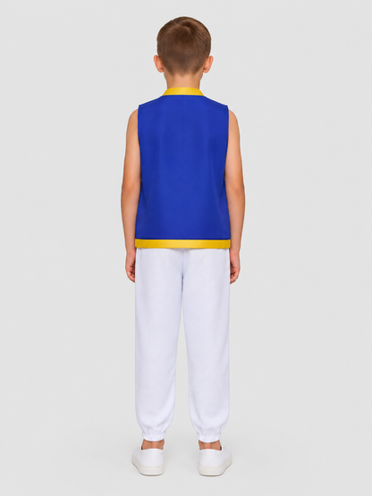 Toad cosplay costume from Super Mario, vest and pants back view