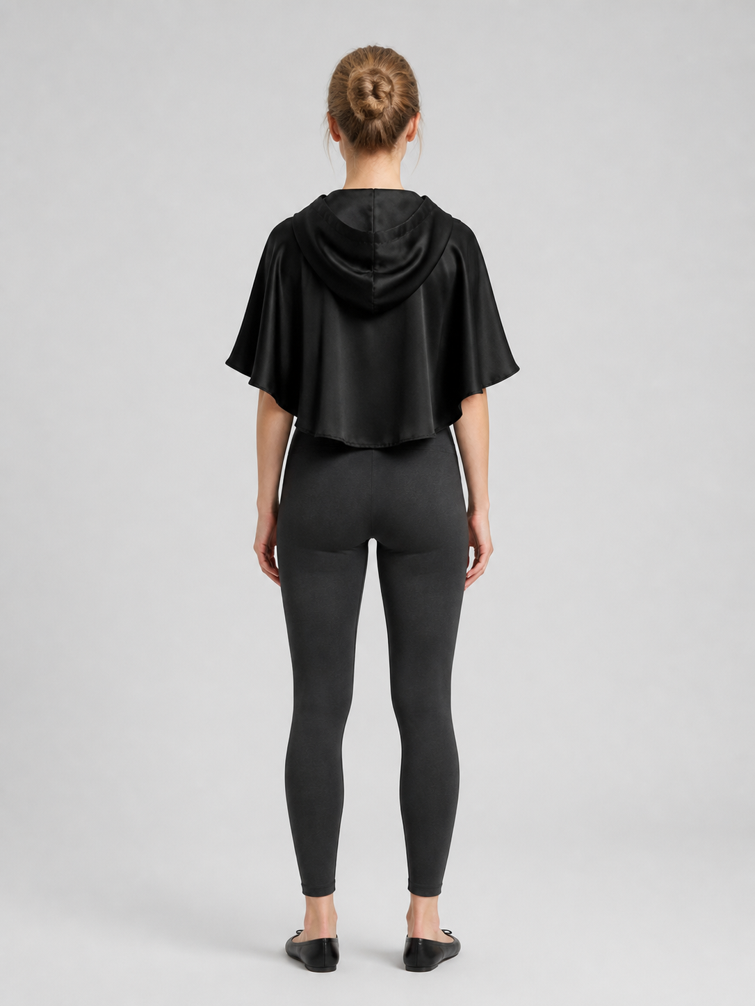 Black Short Hooded Cape with Lacing back view