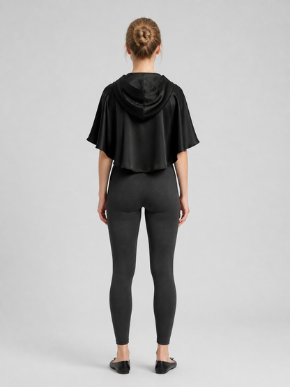 Black Short Hooded Cape with Lacing back view