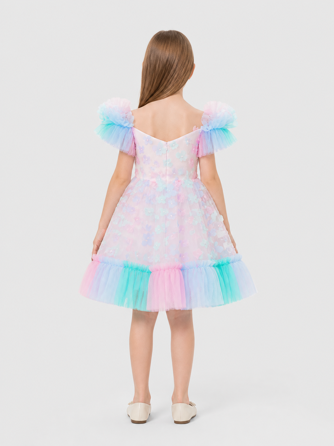 Festive Children’s Princess Dress with Tulle Skirt back view