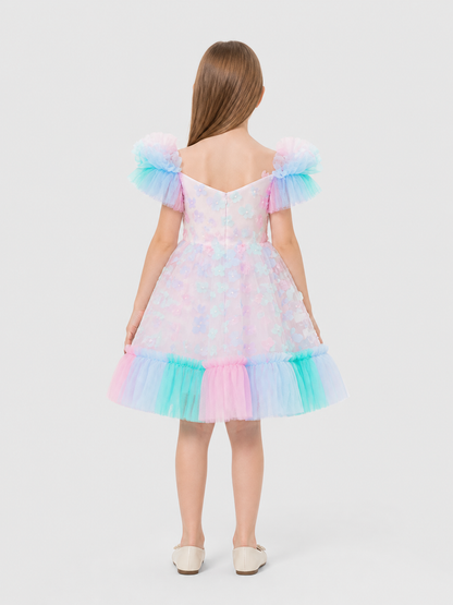 Festive Children’s Princess Dress with Tulle Skirt back view