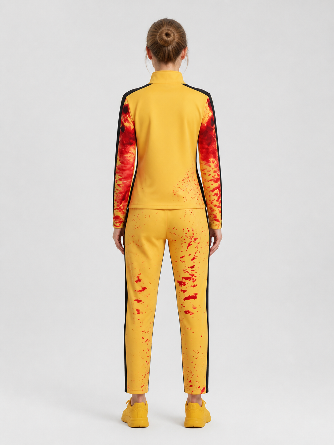 Yellow cosplay tracksuit with blood print back view