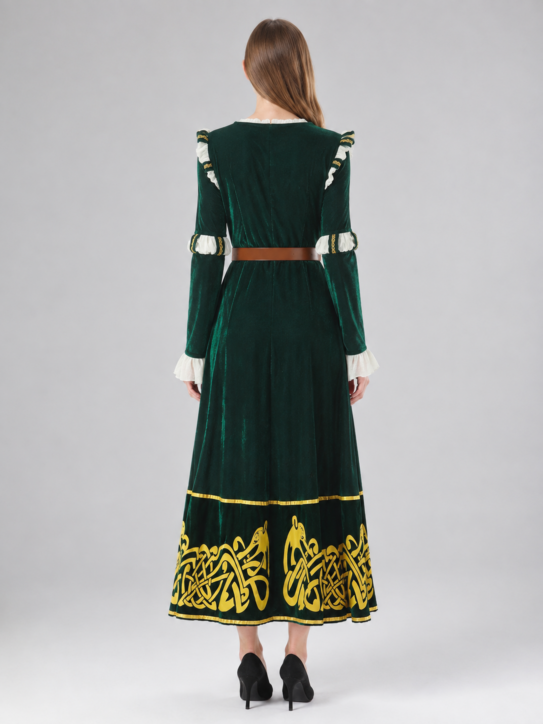 Medieval Costume Dress with Plaid Insert back view