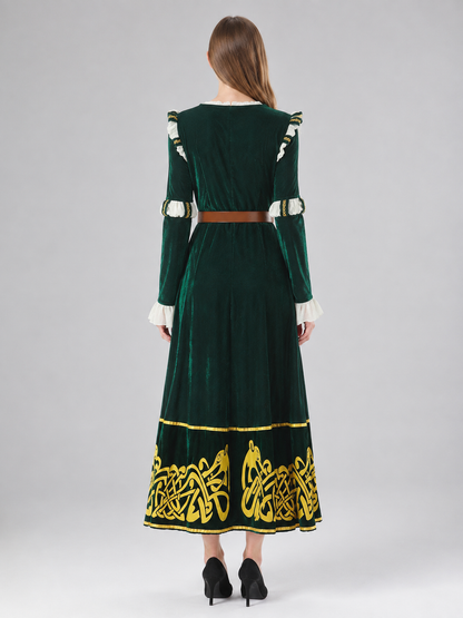 Medieval Costume Dress with Plaid Insert back view