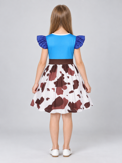 Children's Dress with Blue Bodice and Emblem back view