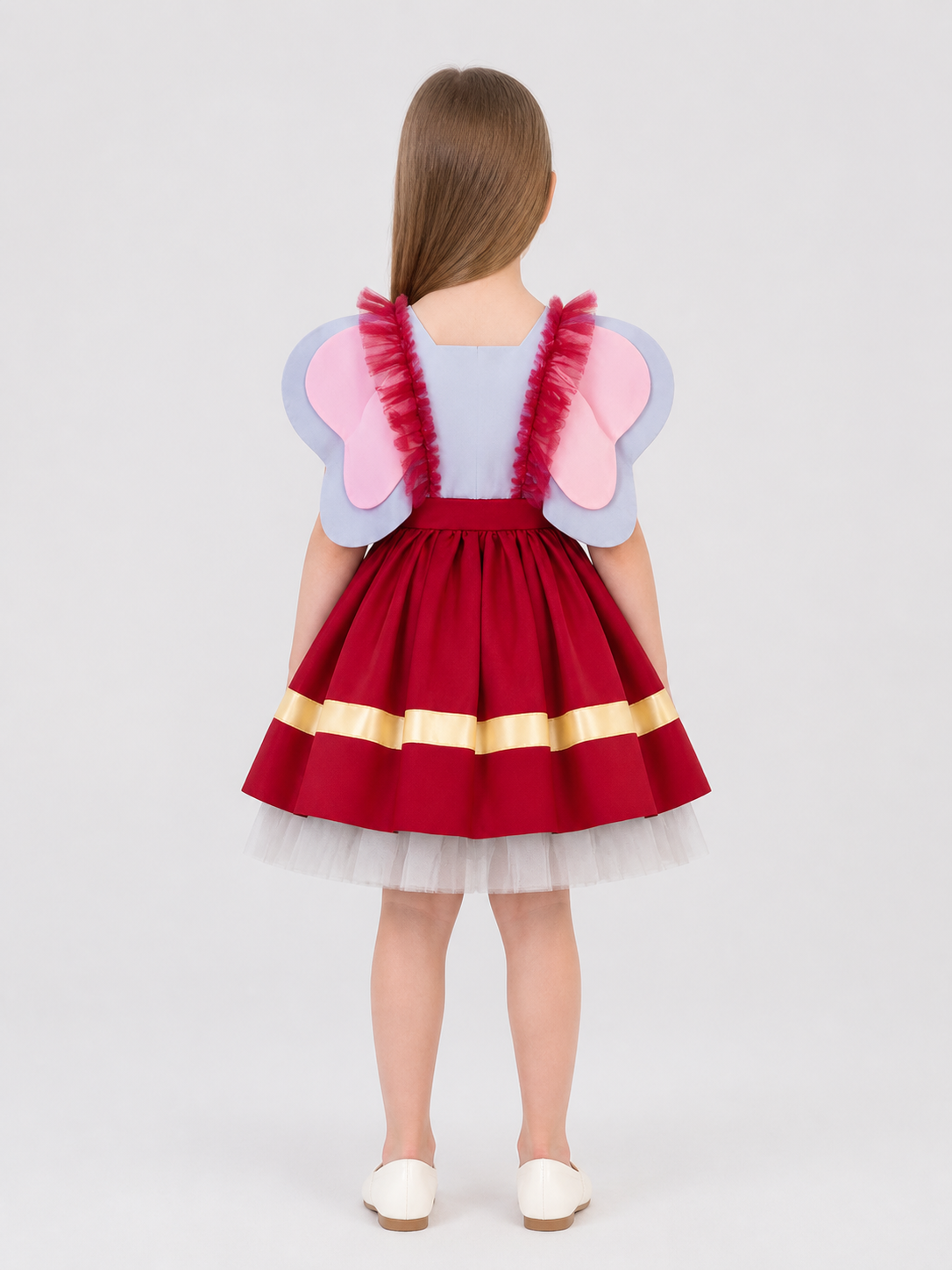 Kids' Costume Dress with Wings and Full Skirt back view
