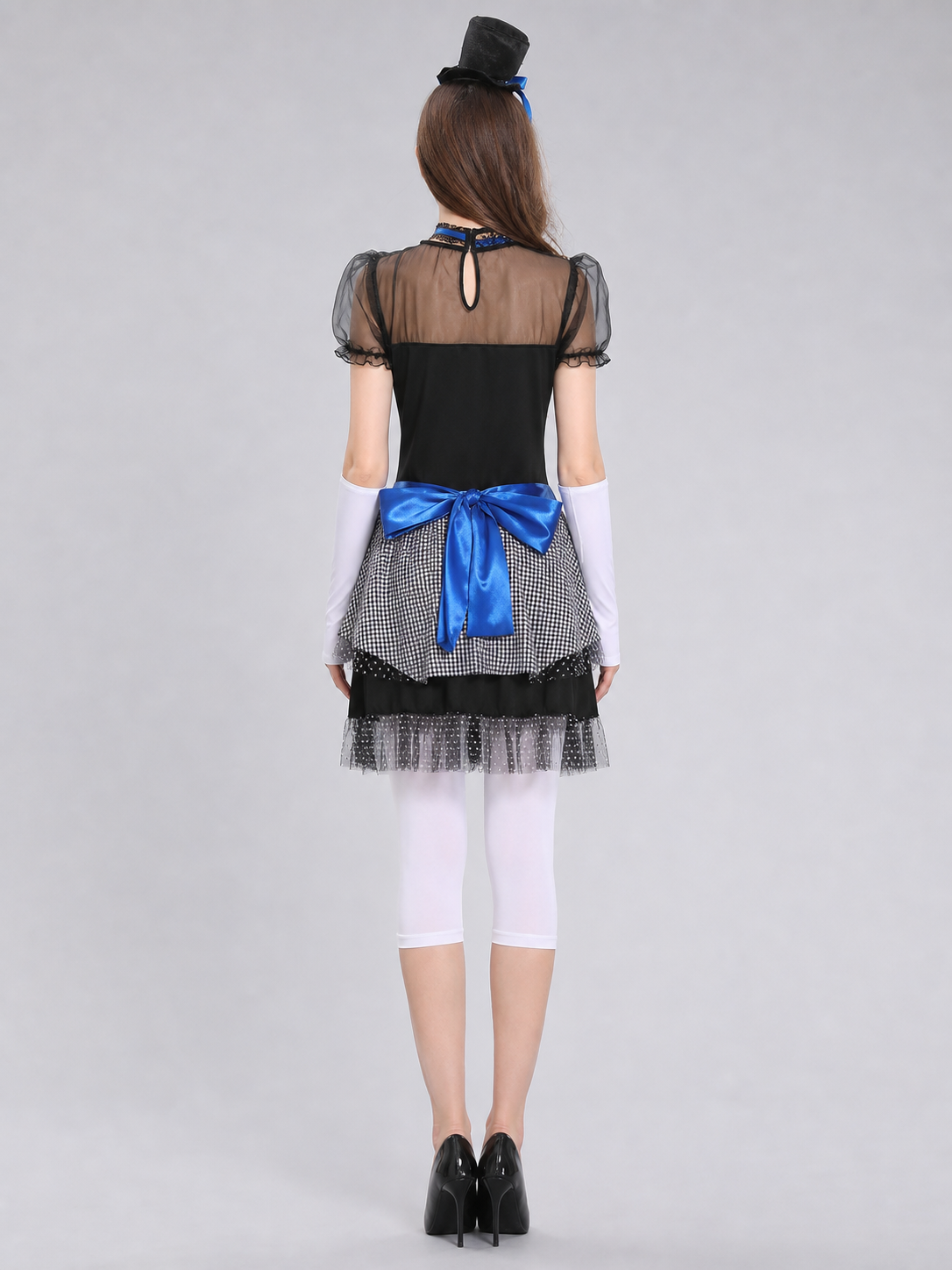 Retro-Style Stage Dress with a Blue Bow