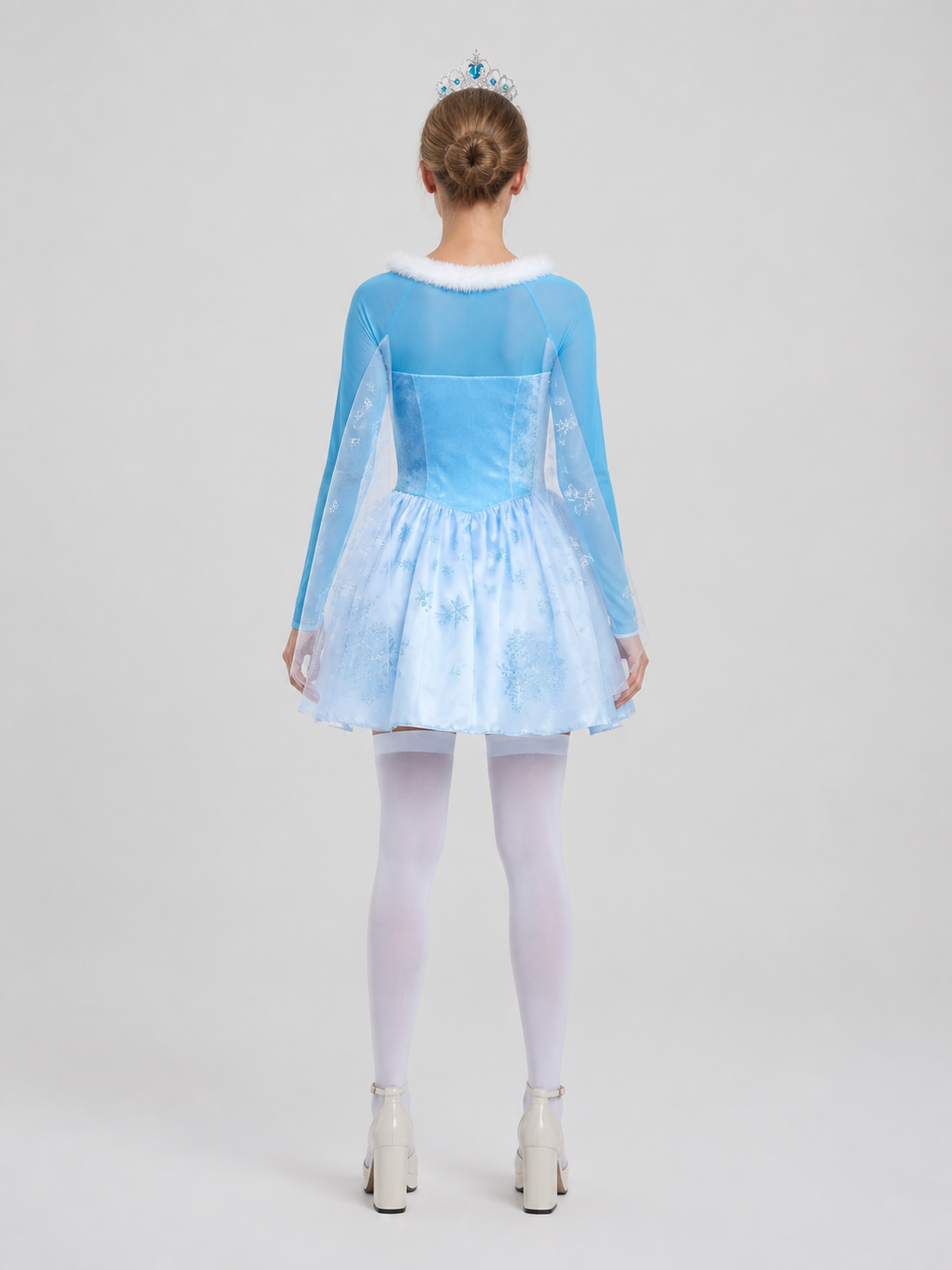 Short Princess Costume with Snowflakes and Cape, S-XL back view