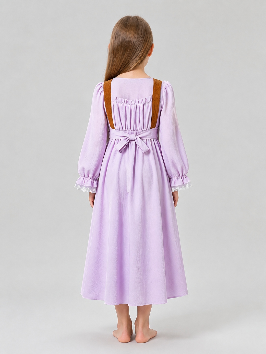 Lavender Dress for Girls with a Corset Panel back view