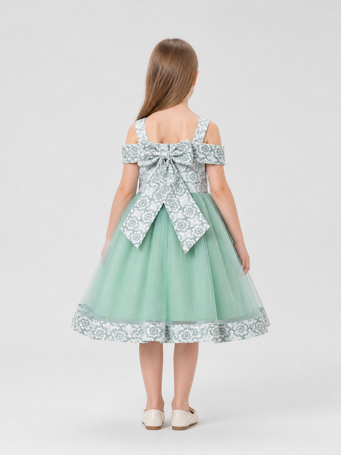 Fluffy Children's Princess Dress with Straps and Bow back view
