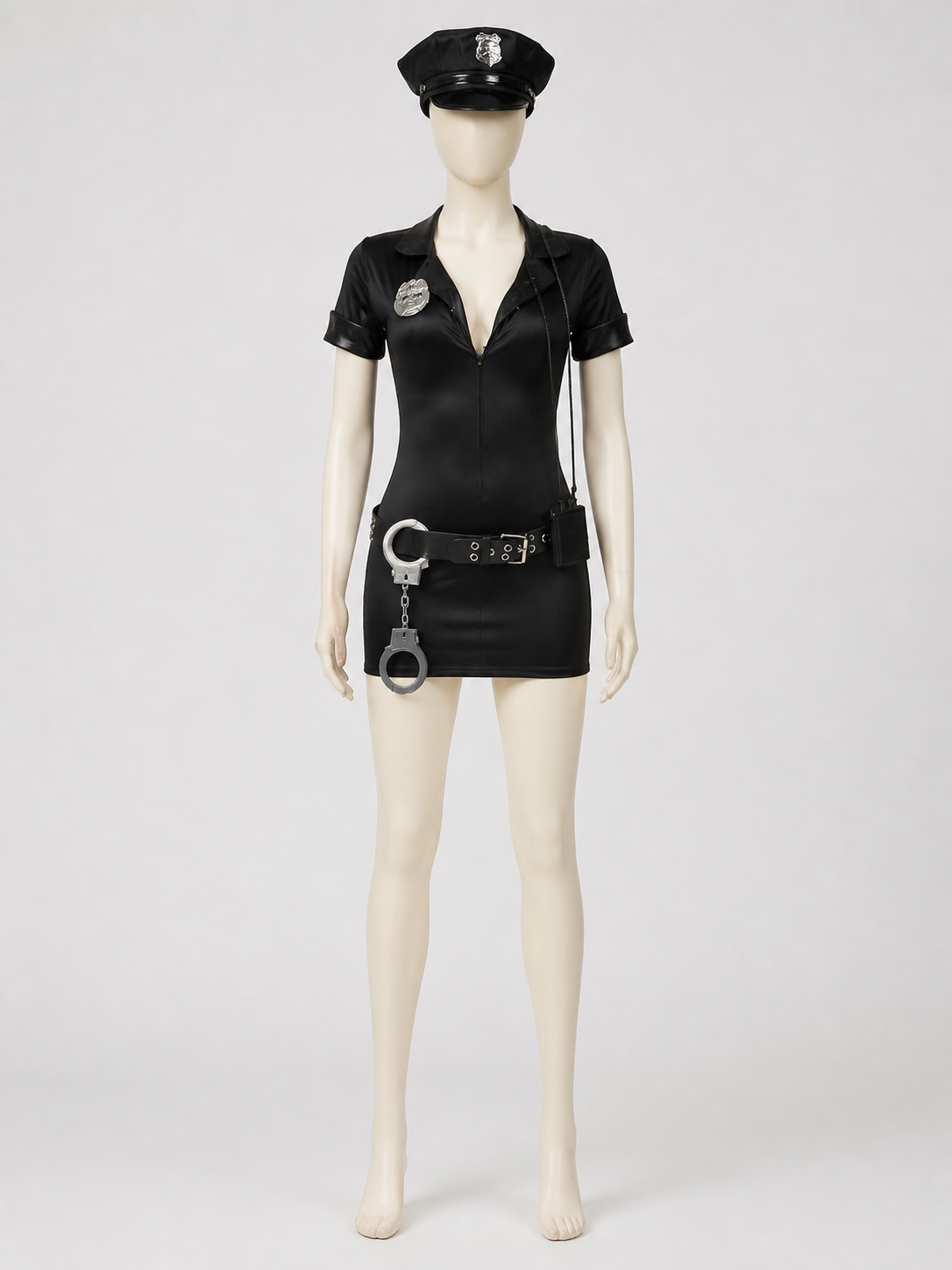 Black Police-Style Costume with Shorts and Cap back view