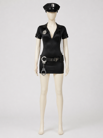 Black Police-Style Costume with Shorts and Cap back view