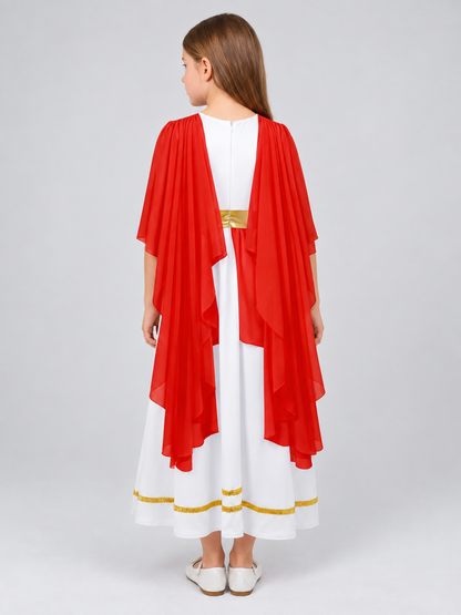 Carnival dress with a red cape and gold trim