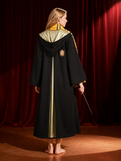 Wizard Robe Costume Set With Striped Tie And Wand, Long Cloak Halloween Cosplay back view
