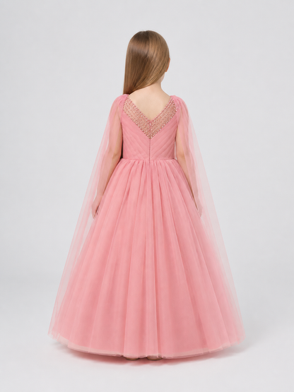 Full Princess Dress with a Tulle Cape Train