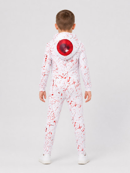 Demon Cosplay Costume with Hood, White and Red back view
