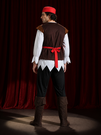Adult Pirate Costume Set, Halloween Cosplay Outfit with Shirt, Pants, Boots, Hat back view
