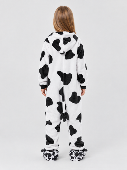 Kids' Hooded Pajama Jumpsuit with Spotted Pattern