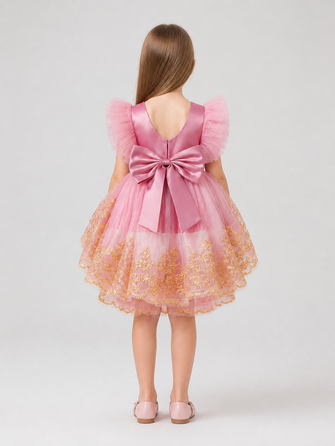 Princess Flower Girl Dress with Wings and Embroidery back view