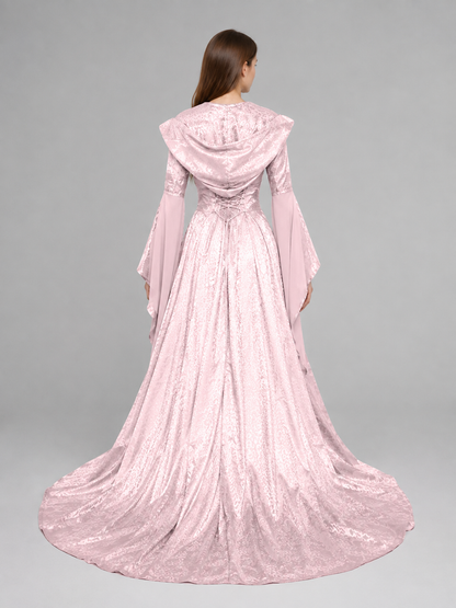 Medieval Hooded Lace-Up Dress back view