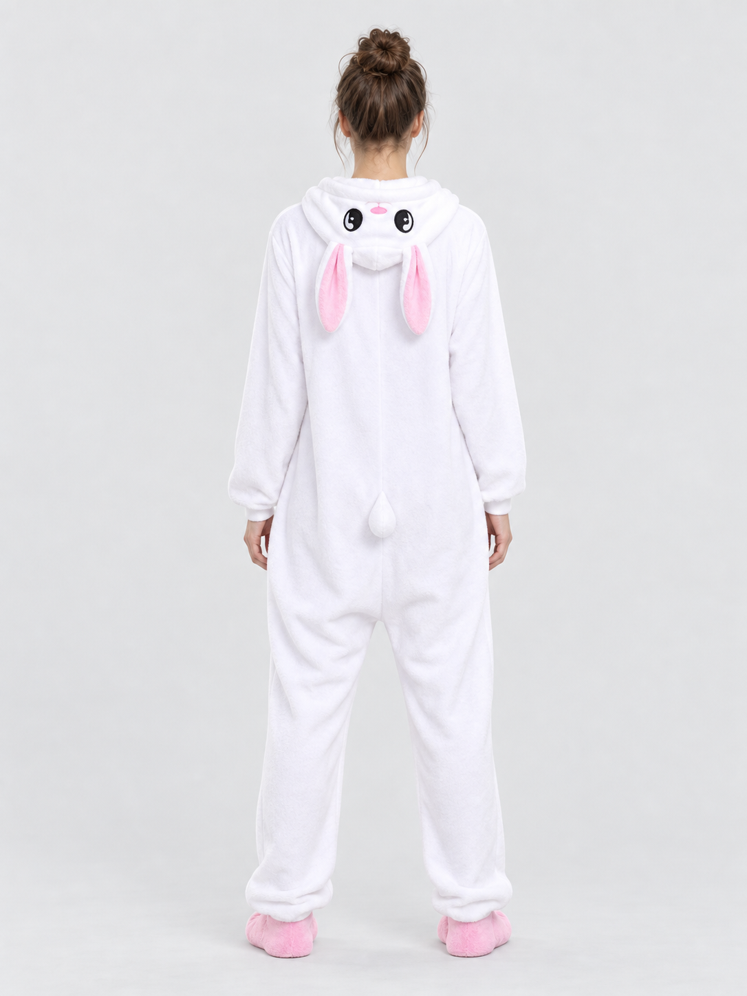 Flannel Pajama Jumpsuit, White with Animal Hood