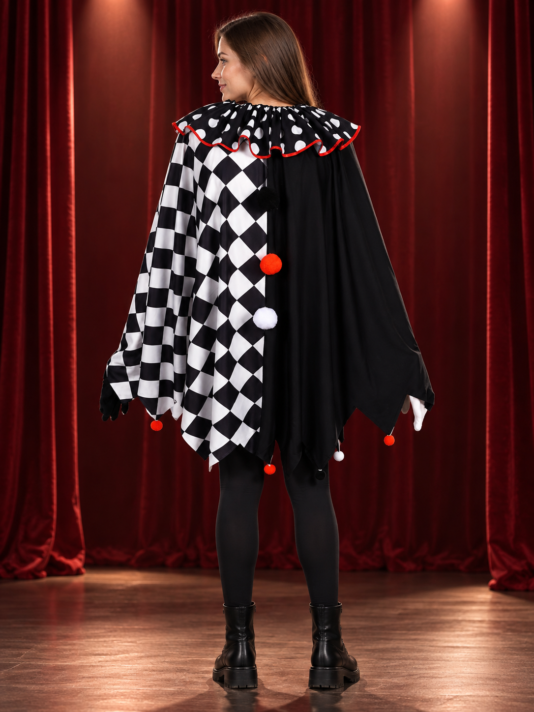Black and White Cosplay Cape Cloak with Red Trim