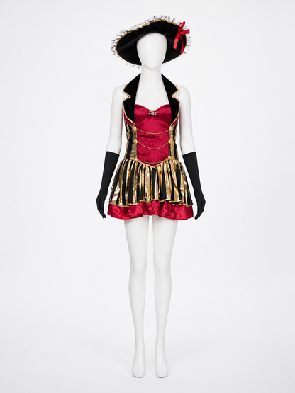Pirate Costume with Bandeau Top and Flared Skirt for Cosplay back view