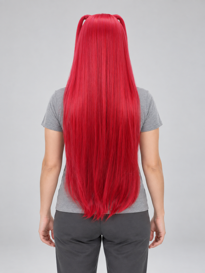 Bright Red Long Cosplay Wig with Bangs and Buns
