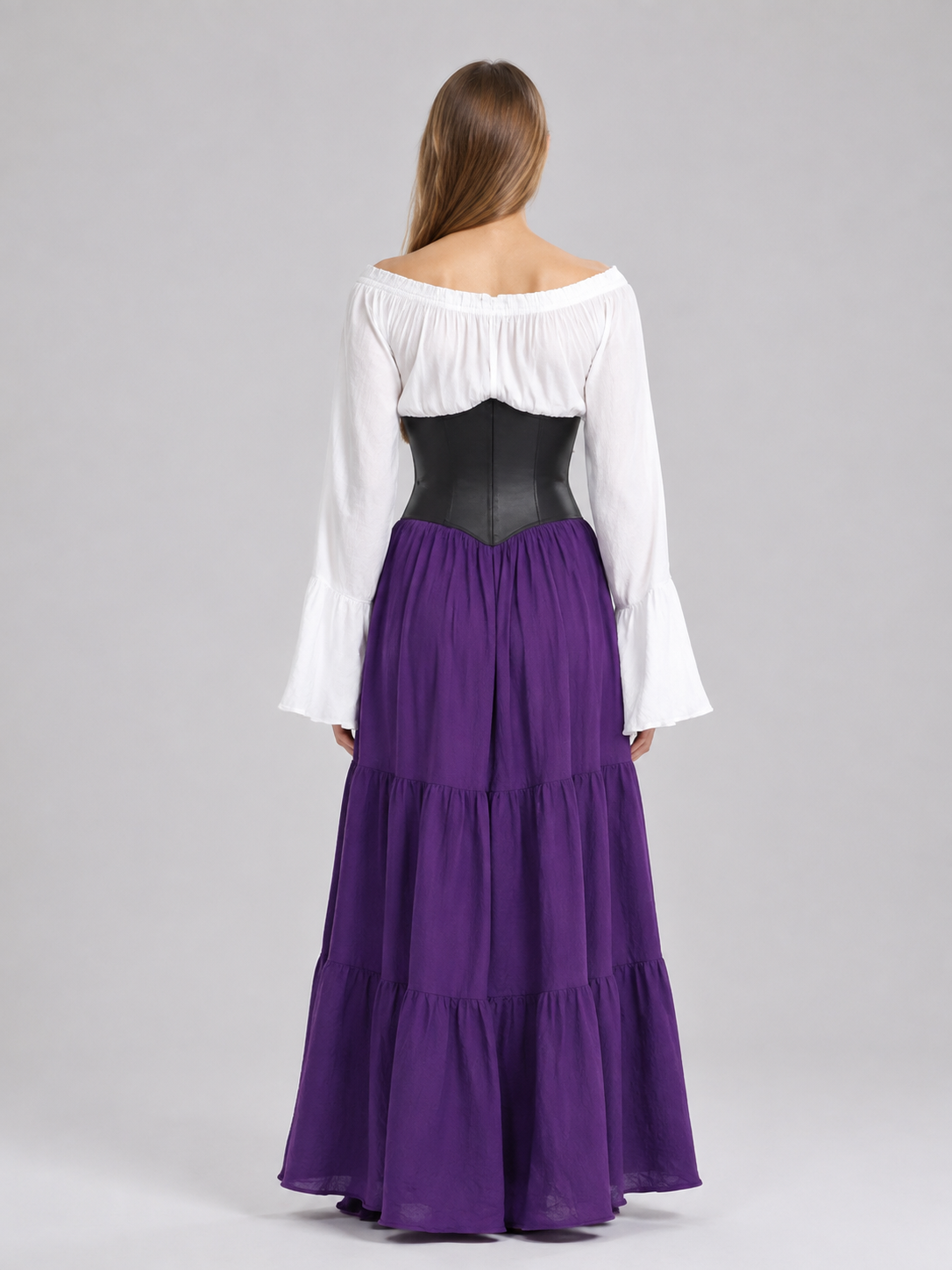Maxi Dress with Corset Insert and Ruffles back view
