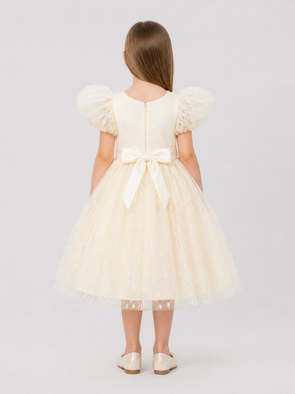 Princess Dress with Puff Sleeves and Tulle Skirt back view