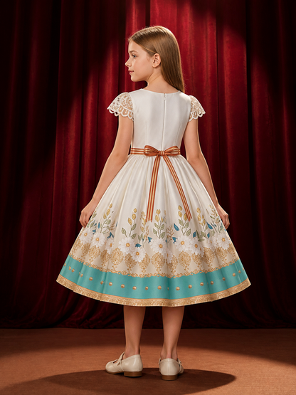 Toddler Girls' Princess Dress With Floral Print, Bow Detail and Puff Sleeves back view