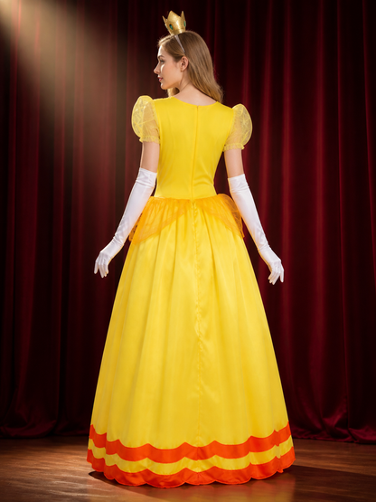 Princess Costume Dress Set with Crown Headpiece and Long Gloves back view