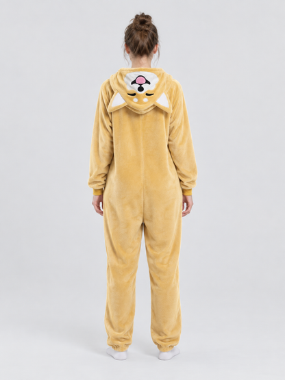 Yellow-Beige Hooded Pajama Jumpsuit with Ears