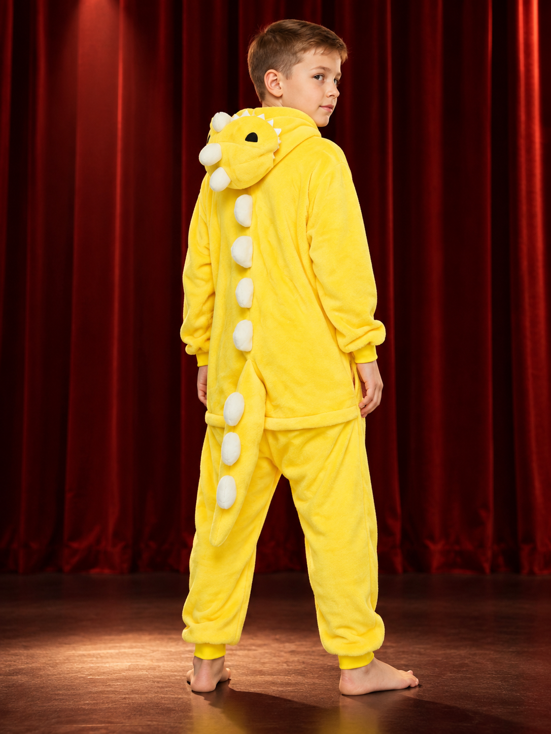 Kids' Dinosaur Kigurumi Pajama, Yellow, with Hood