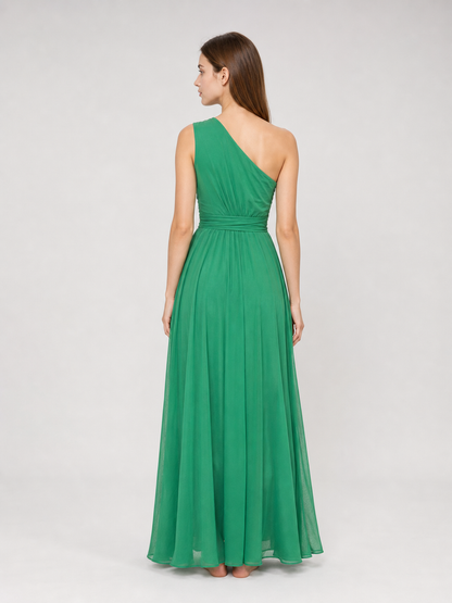 Emerald Green One-Shoulder Evening Dress