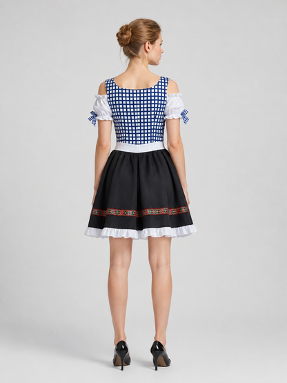 Folk Costume with Apron and Lace, Plaid, S-XXL back view